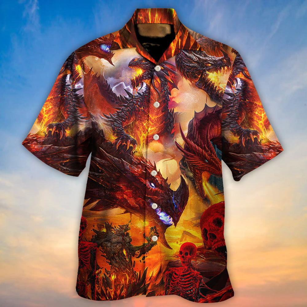 Dragon Red Skull Fire Art Style - Hawaiian Shirt - Reefox