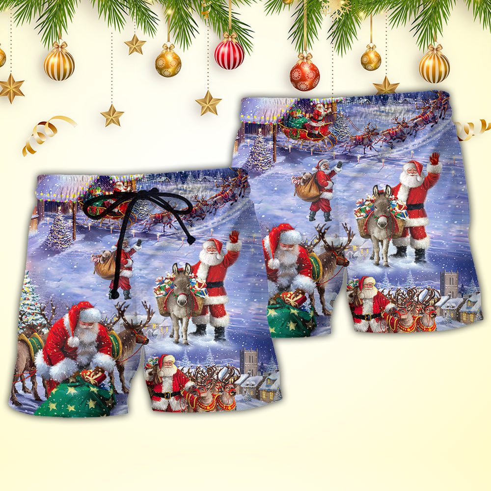 Christmas Santa Claus Story Night Gift For Xmas Painting Style - Beach Short Reefox - Owls Matrix LTD