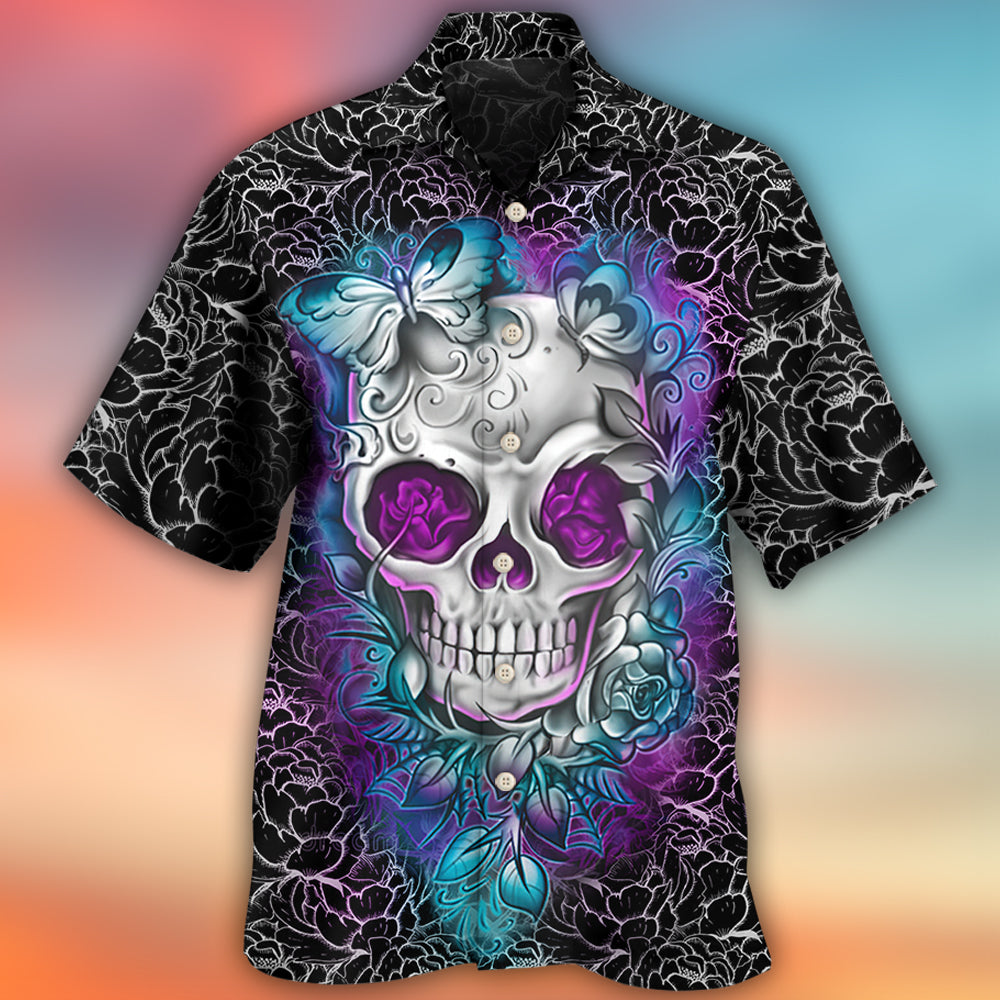 Skull Butterfly Lighting Flower Pattern - Hawaiian Shirt - Reefox