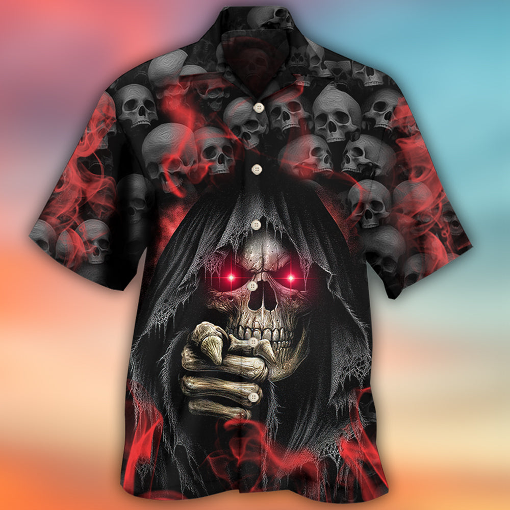 Skull Dark Red Smoke Lighting - Hawaiian Shirt - Reefox