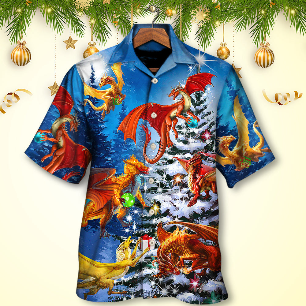 Christmas Dragon Family In Love Light Art Style - Hawaiian Shirt - Reefox