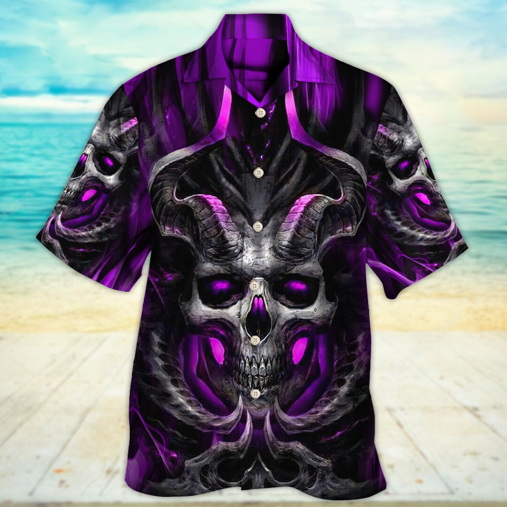 Skull Dark Purple Fire Lighting - Hawaiian Shirt - Reefox