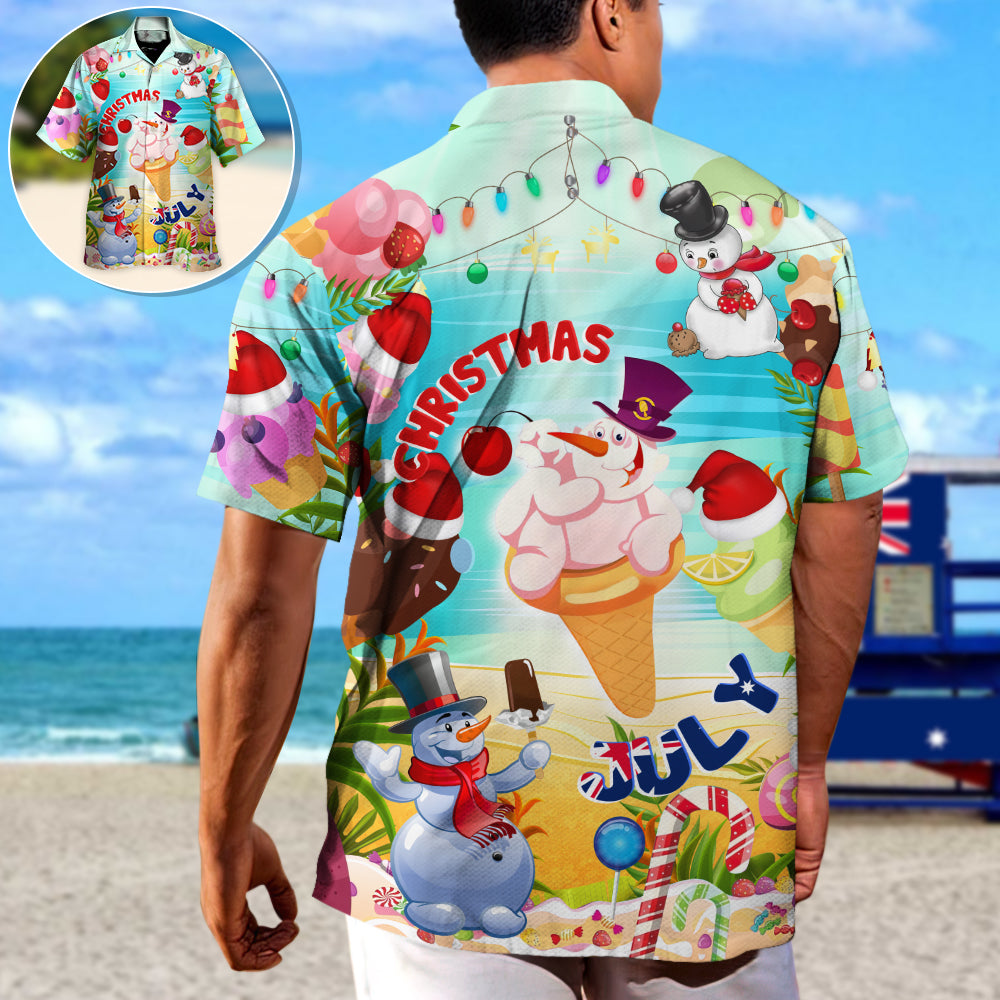 Christmas In July Snowman Ice Cream Funny Summer - Hawaiian Shirt