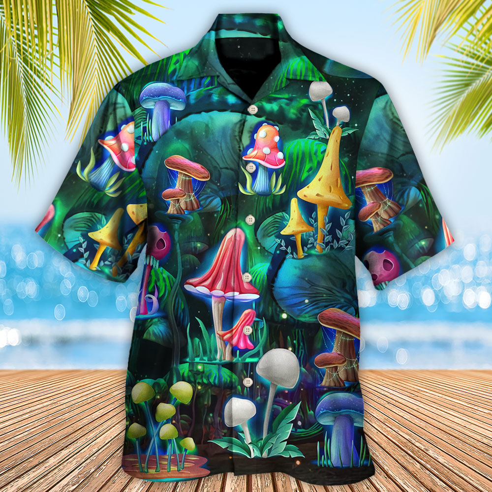 Hippie Mushroom Galaxy Neon Art - Hawaiian Shirt - Reefox