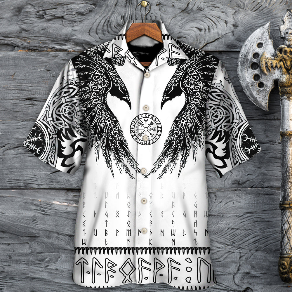 Viking Black Runic Raven Scandinavian - Hawaiian Shirt - Reefox