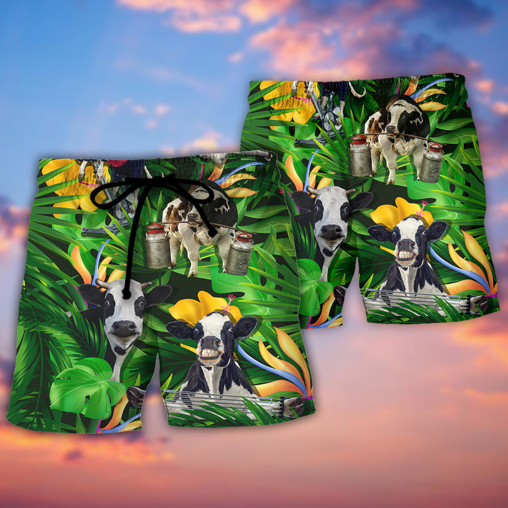 Cow Dancing And Play Funny Tropical Style - Beach Short Reefox - Owls Matrix LTD