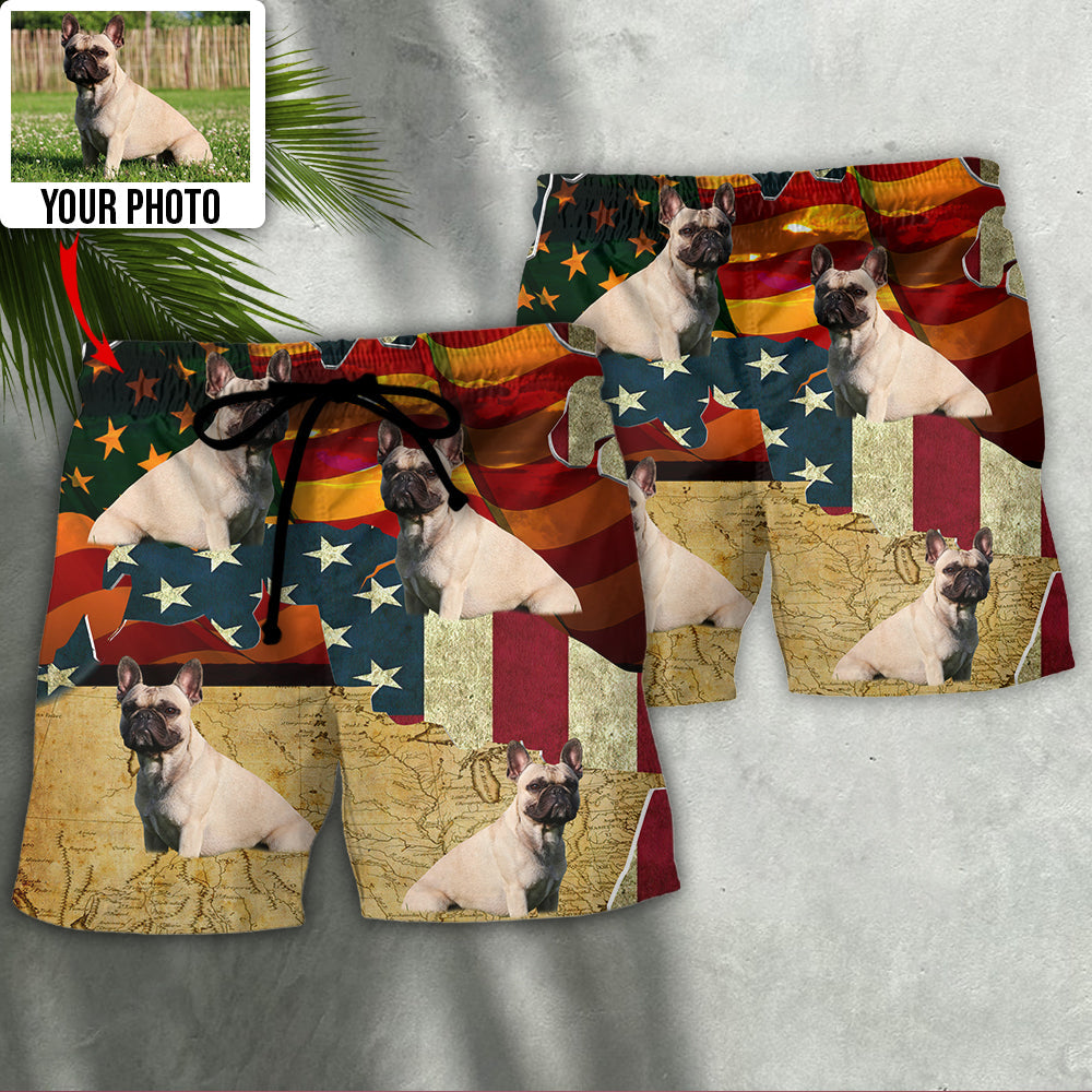 French Bulldog America Sunset Custom Photo - Beach Short Reefox - Owls Matrix LTD