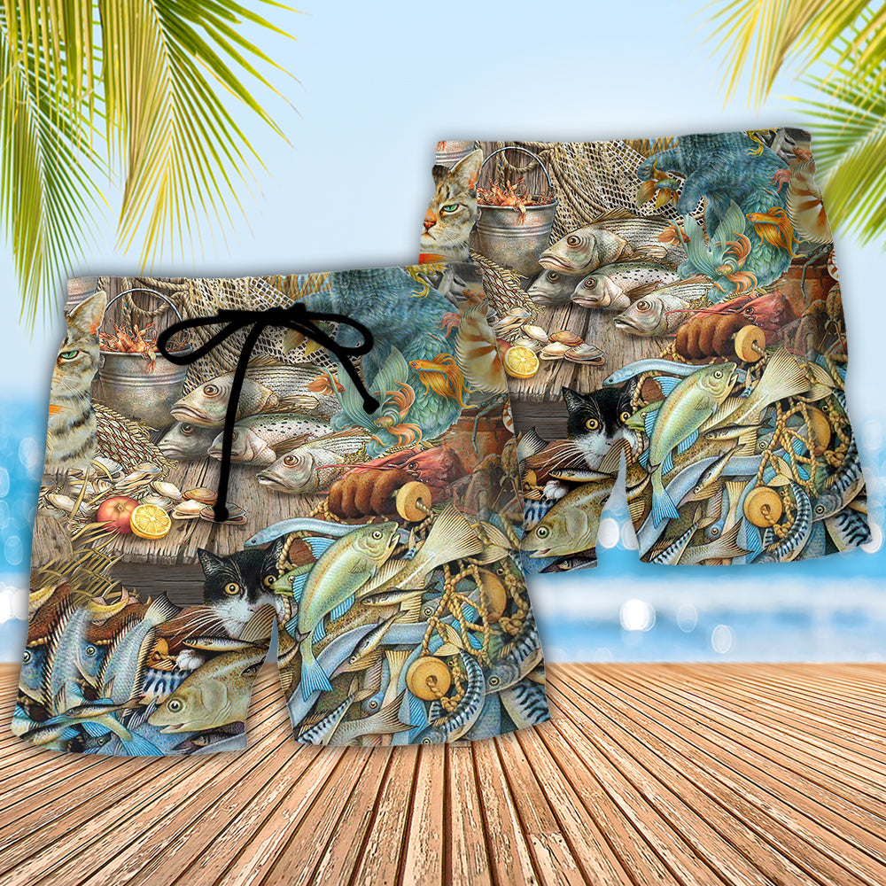 Cat Love Fish Delicious Meal - Beach Short Reefox - Owls Matrix LTD