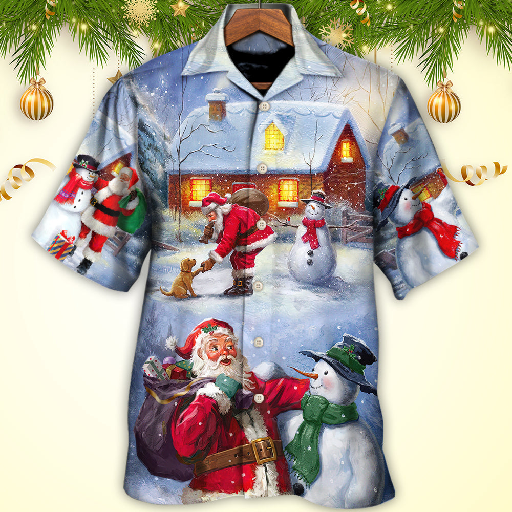 Christmas Santa Love Snowman In The Village Gift For Xmas - Hawaiian Shirt - Reefox