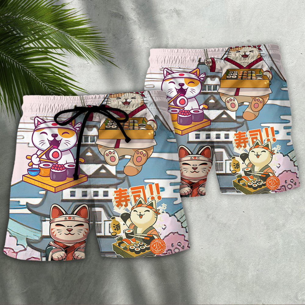 Cat Sushi Lovely - Beach Short Reefox - Owls Matrix LTD