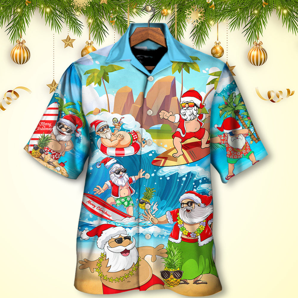 Christmas Santa Claus Play On The Beach Mele Kalikimaka Funny - Hawaiian Shirt - Reefox