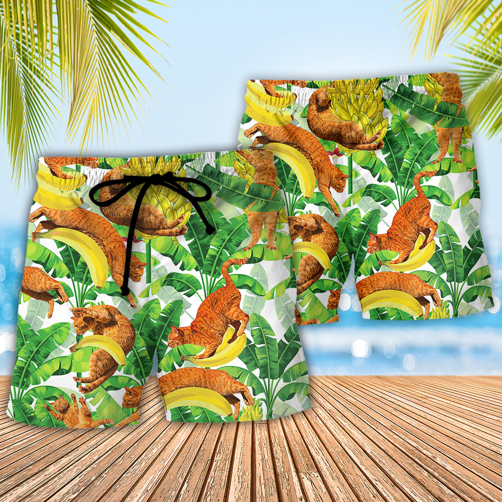 Cat Funny And Jumping Bananas - Beach Short Reefox - Owls Matrix LTD