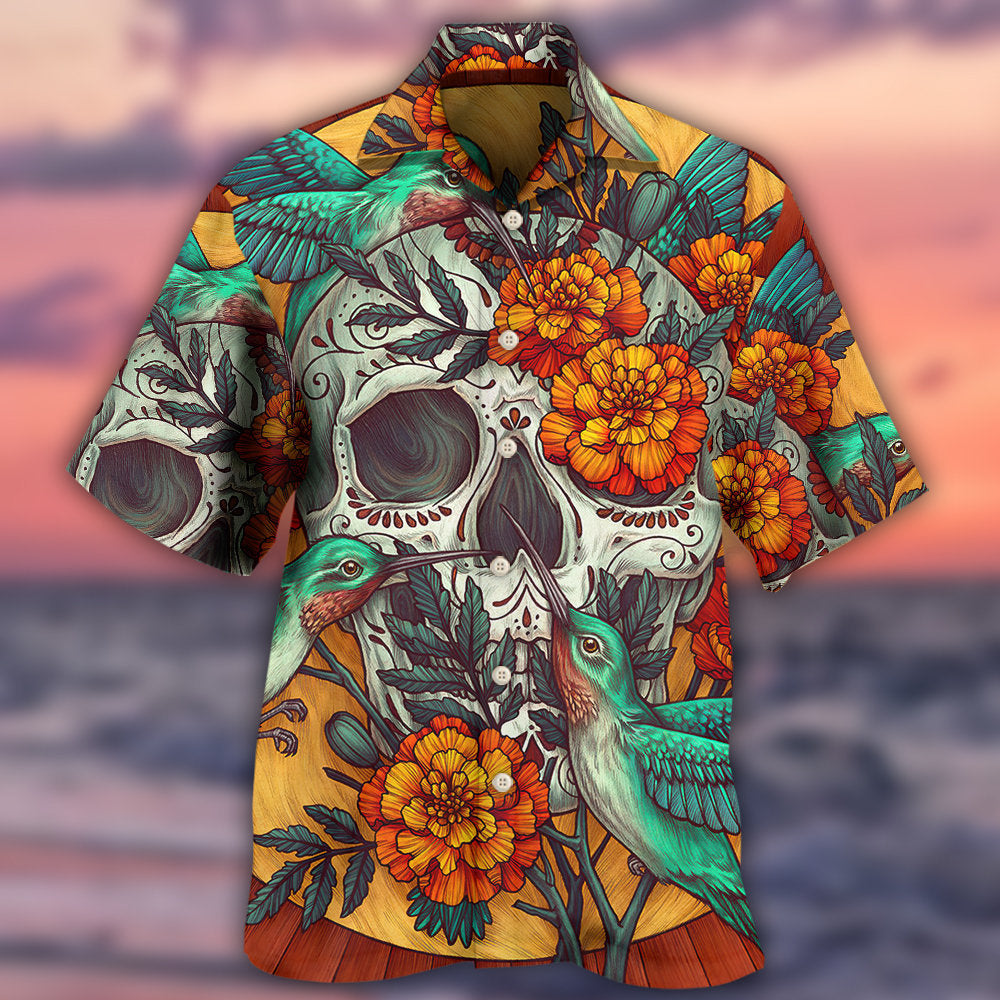 Skull Floral Skull Hummingbird - Hawaiian Shirt - Reefox