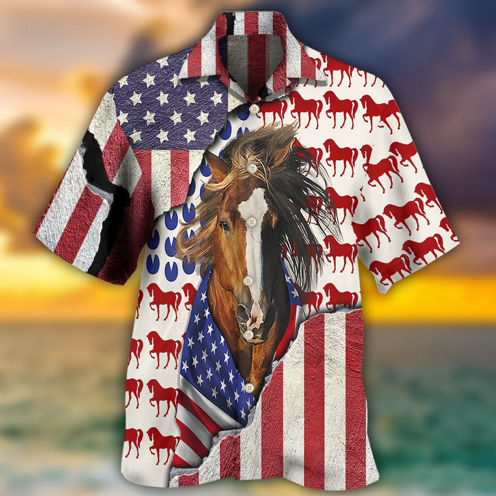 Horse Patriotic Horse American Flag - Hawaiian Shirt - Reefox
