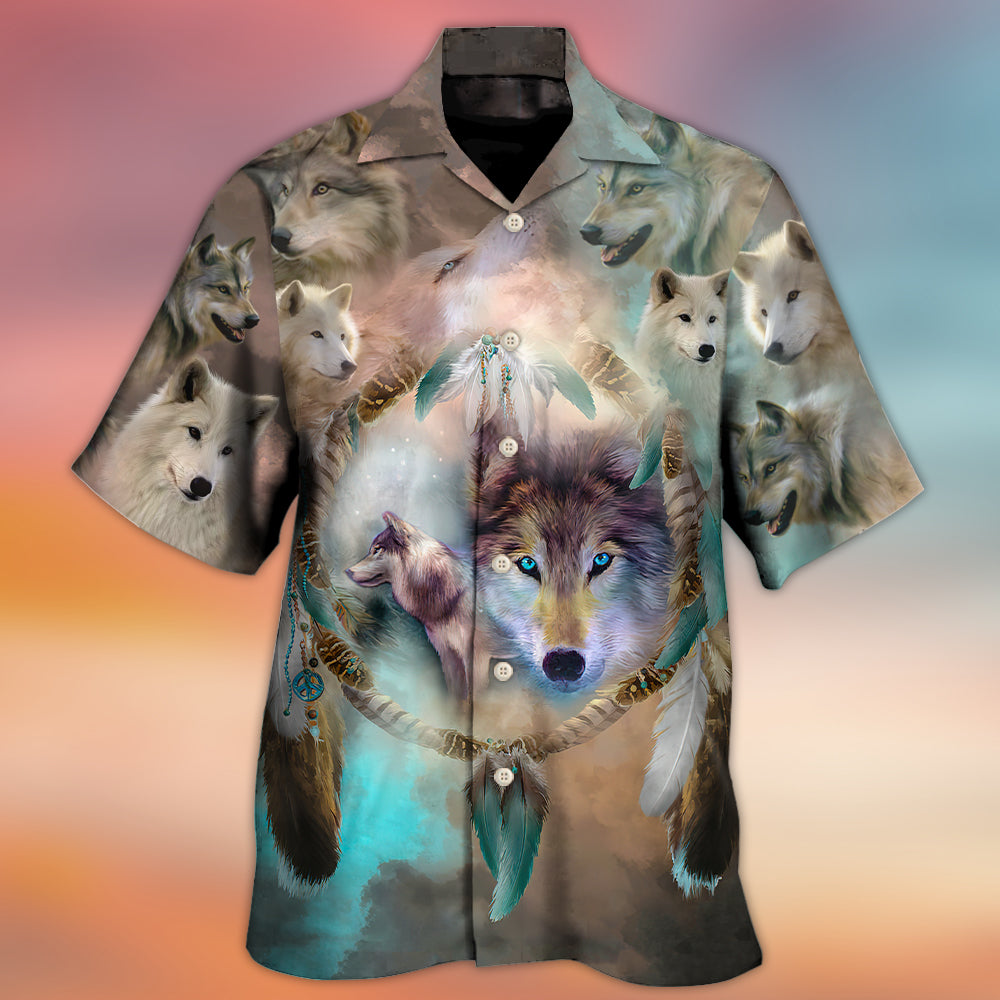 Native American Wolf Dream Catcher Art Style - Hawaiian Shirt - Reefox
