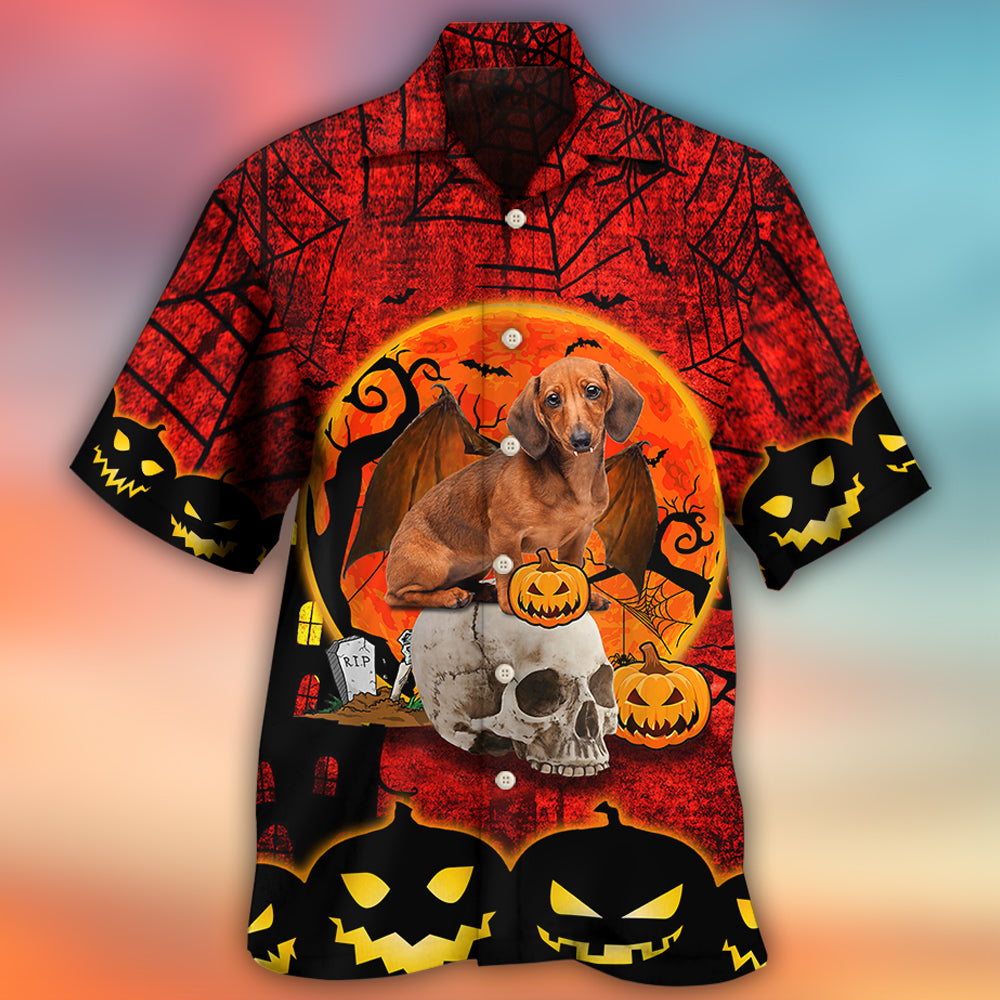 Halloween Dachshund Pumpkin Scary Red - Hawaiian Shirt - Reefox