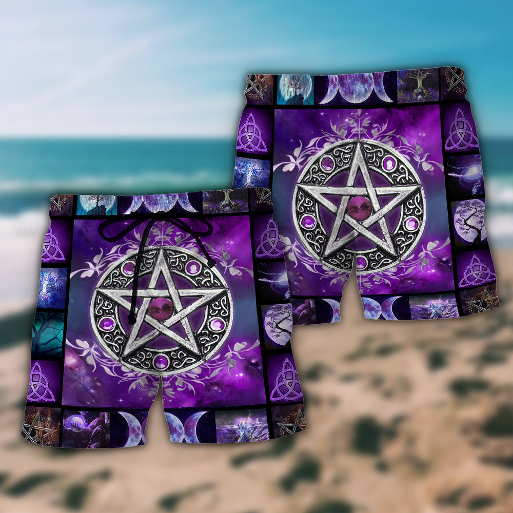 Wicca Witch Vibes Purple Pentagram - Beach Short Reefox - Owls Matrix LTD
