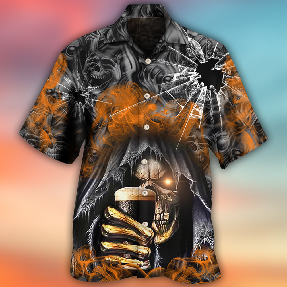 Skull Dark Drinking Orange Smoke Lighting - Hawaiian Shirt - Reefox