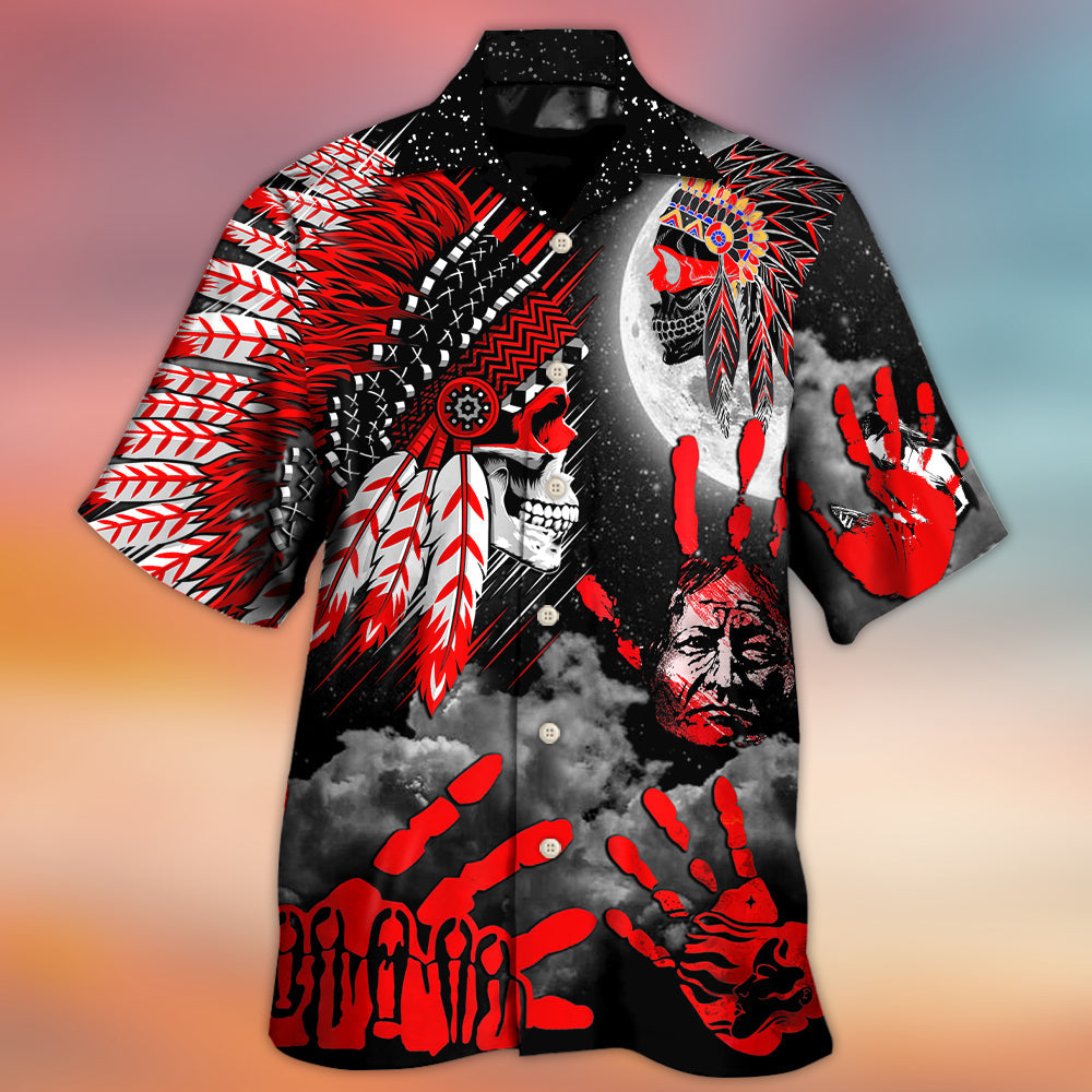 Native American Halloween Red Skull Moon Night Style - Hawaiian Shirt - Reefox
