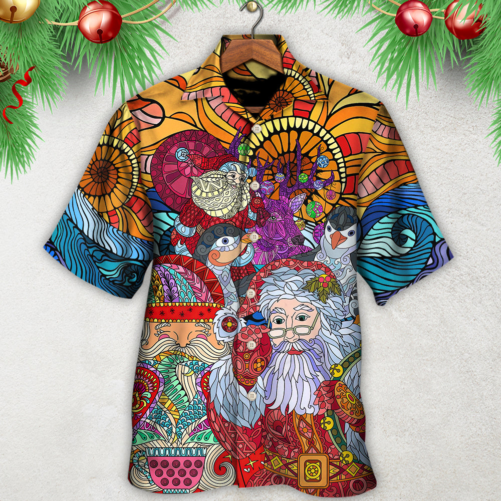 Christmas Santa Colorful Geometry - Hawaiian Shirt - Reefox