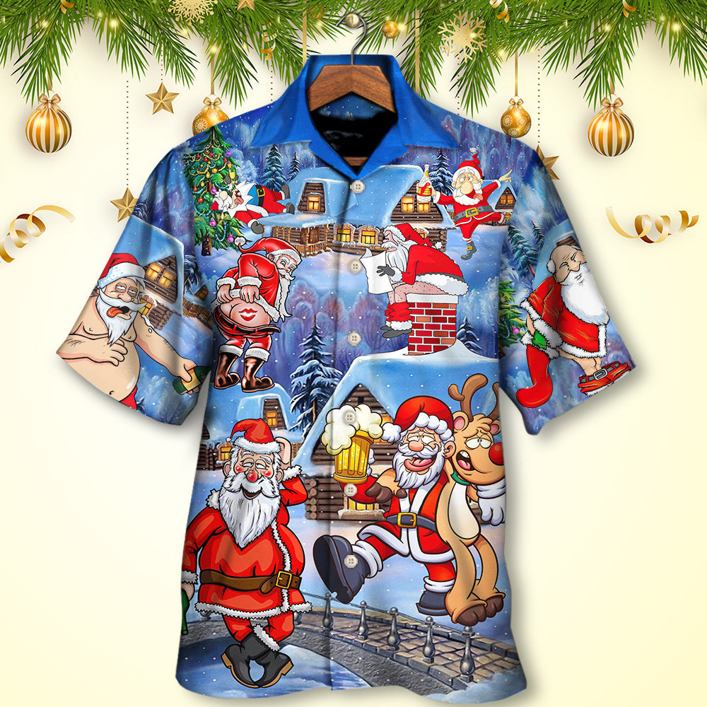Christmas Santa Claus Drunk Beer Troll Happy Xmas - Hawaiian Shirt - Reefox