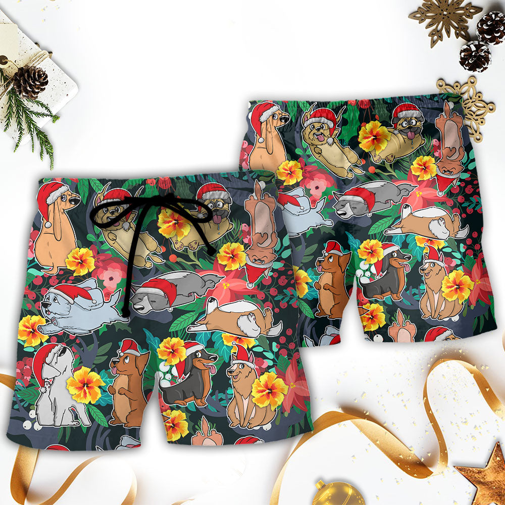 Christmas Dog Santa Merry Xmas - Beach Short Reefox - Owls Matrix LTD