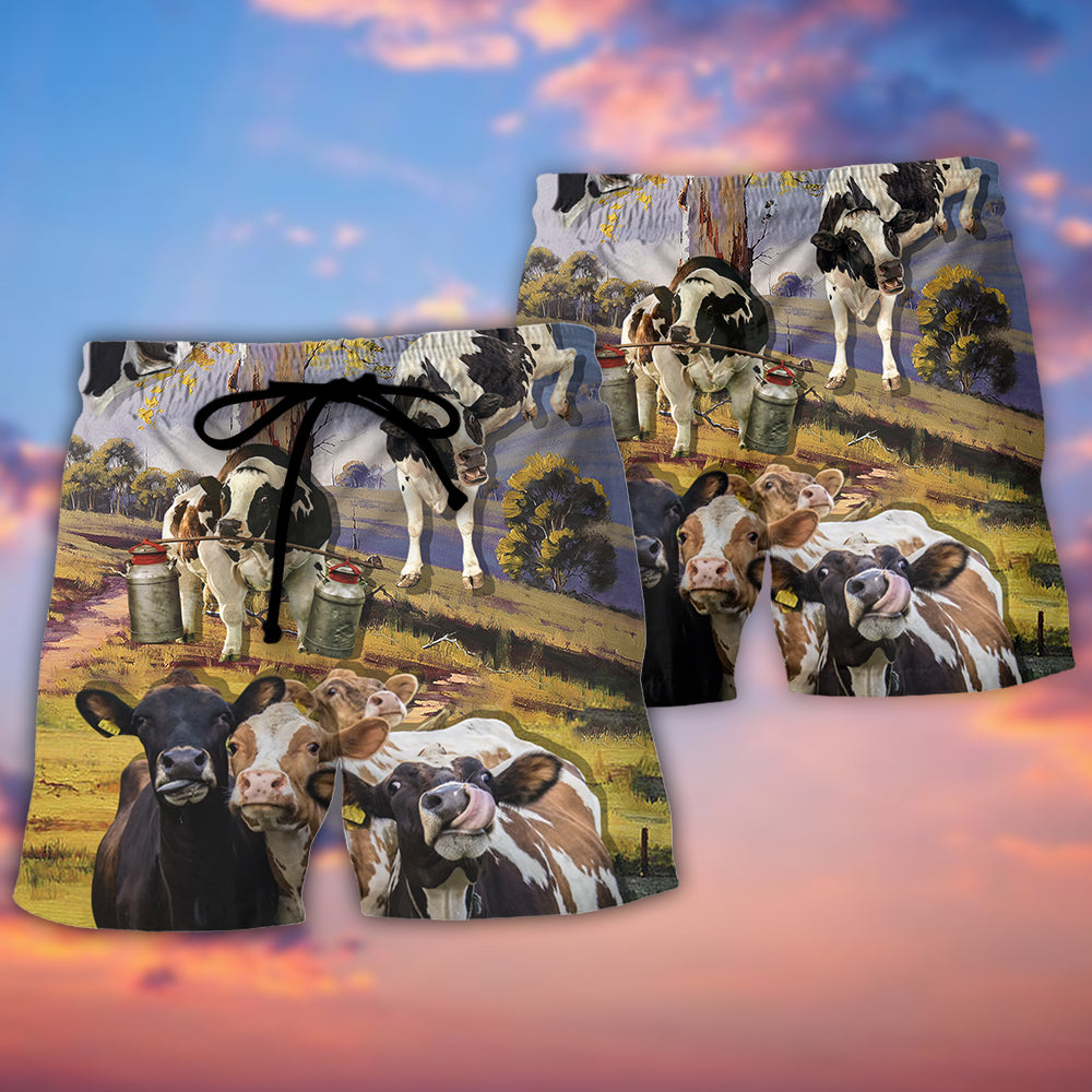 Cow Dancing In The Australian Landscape Funny Art Style - Beach Short Reefox - Owls Matrix LTD