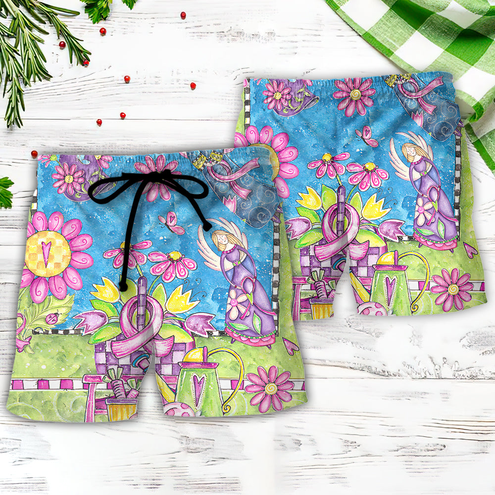 Breast Cancer Courage Angel With Pink Ribbon - Beach Short Reefox - Owls Matrix LTD