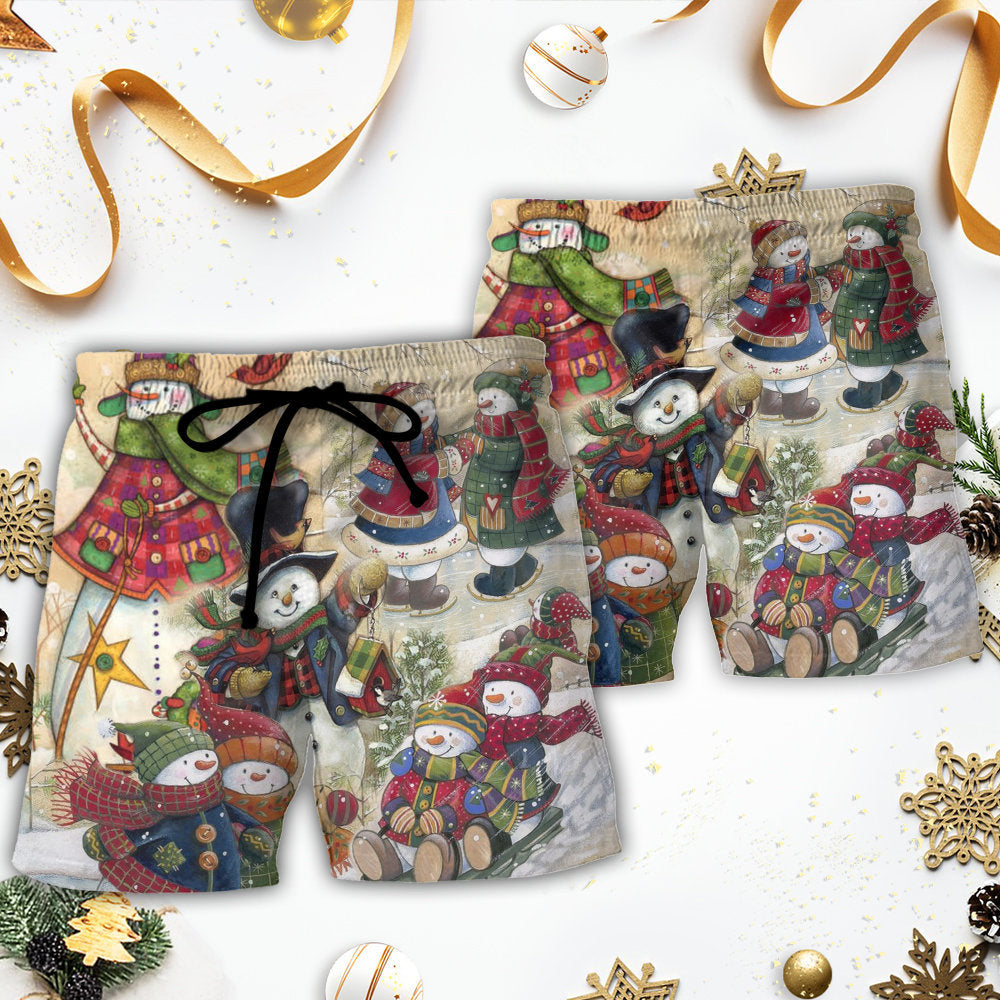 Christmas Couple Snowman Lover Winter Xmas - Beach Short Reefox - Owls Matrix LTD