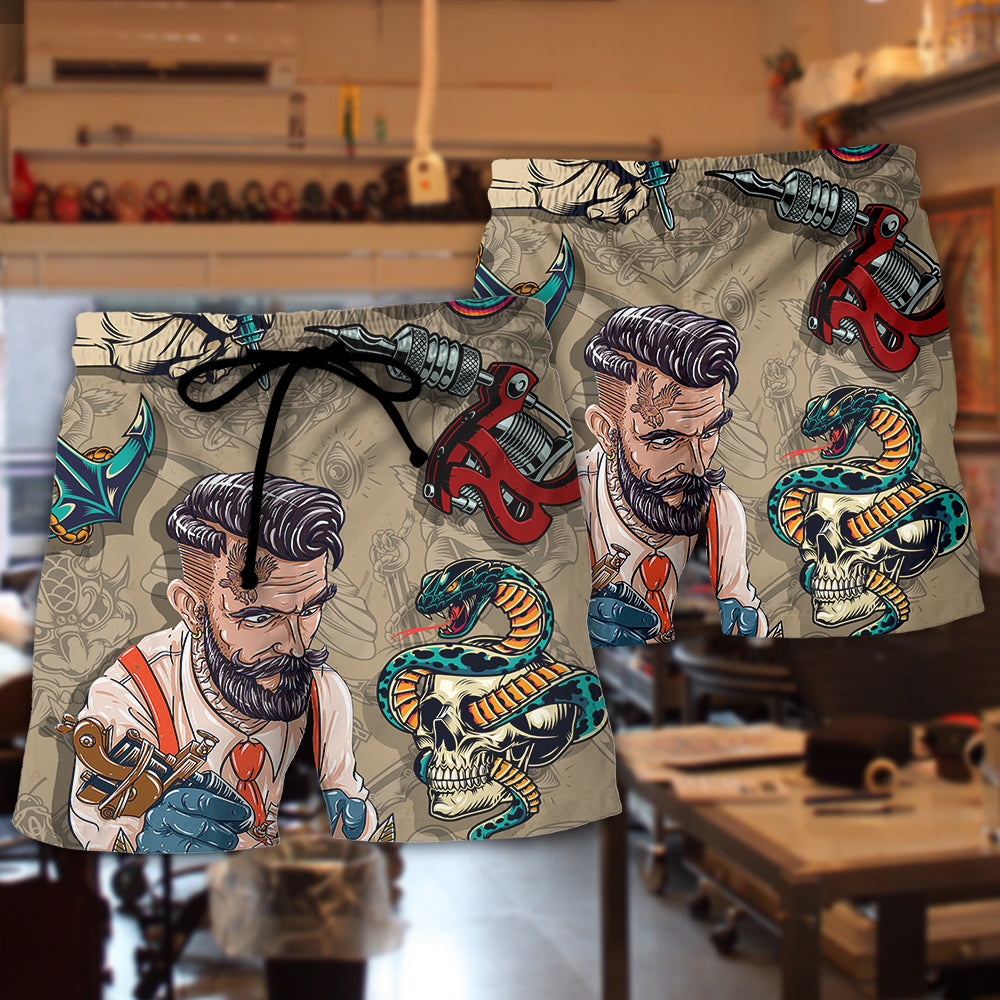 Tattooing Saved Me From Being A Pornstar Funny Tattooed Vintage Style - Beach Short Hawaiian Print