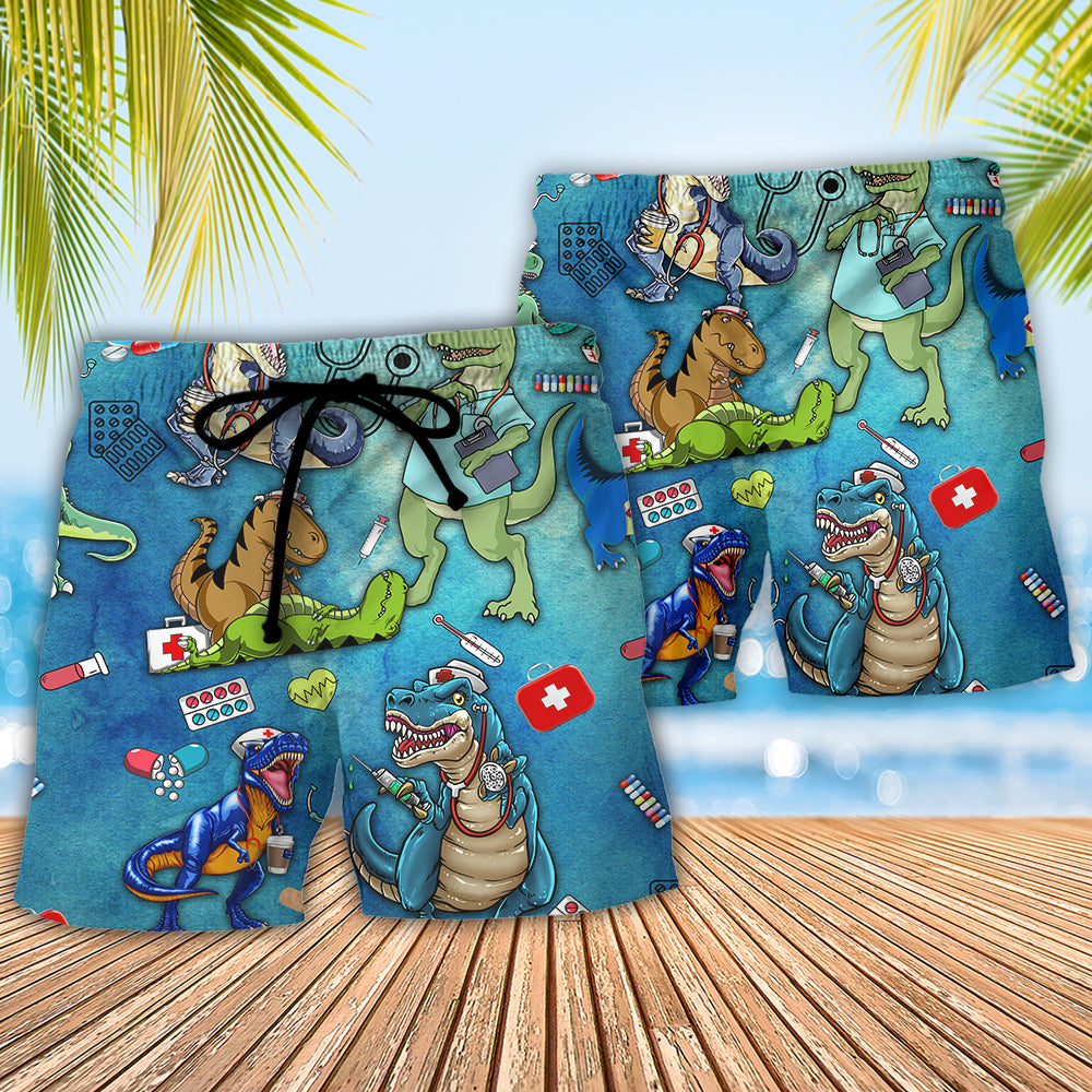 Dinosaur Sorry The Nice Nurse Is On Vacation - Beach Short Reefox - Owls Matrix LTD
