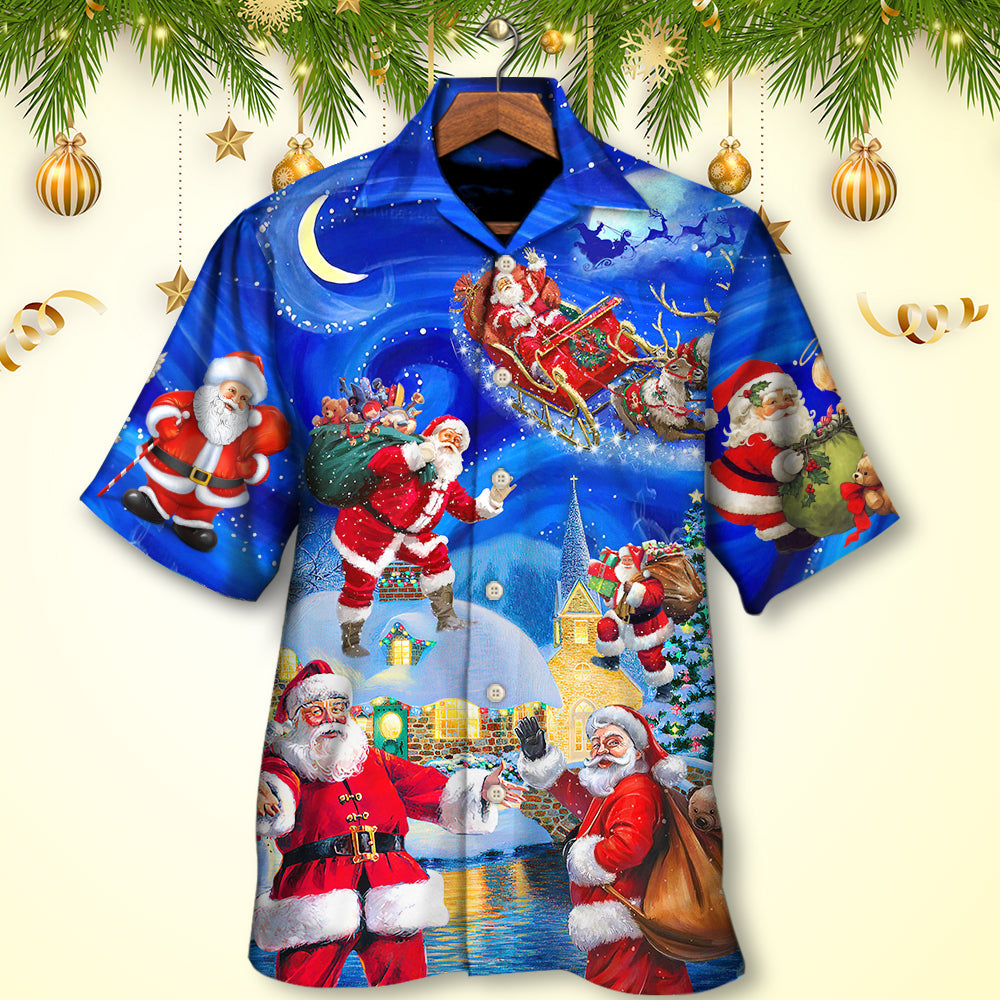 Christmas Santa Claus In The Town Magic Night Art Style - Hawaiian Shirt - Reefox