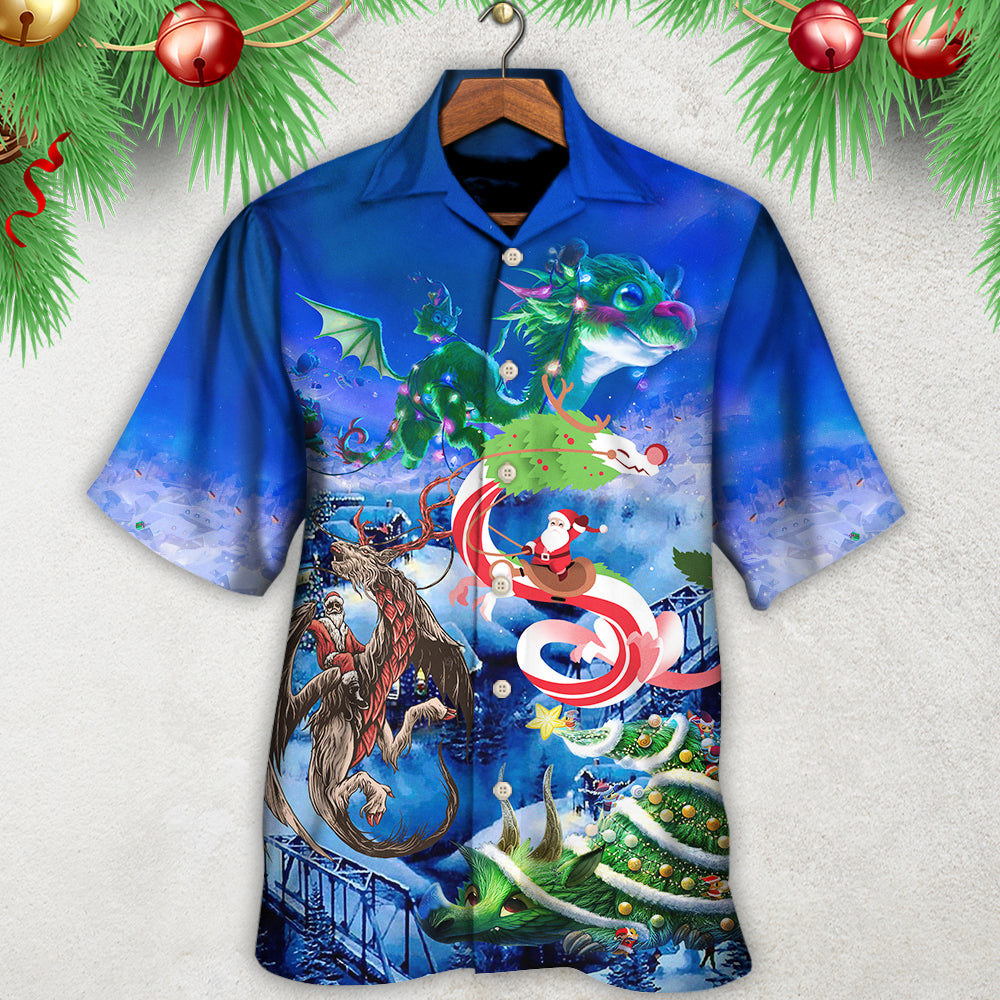Christmas Santa Riding A Dragon - Hawaiian Shirt - Reefox