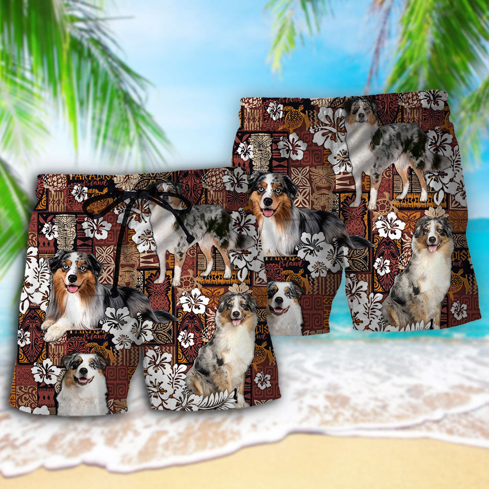 Australian Shepherd Dog Vintage Lover Tropical Style - Beach Short Reefox - Owls Matrix LTD