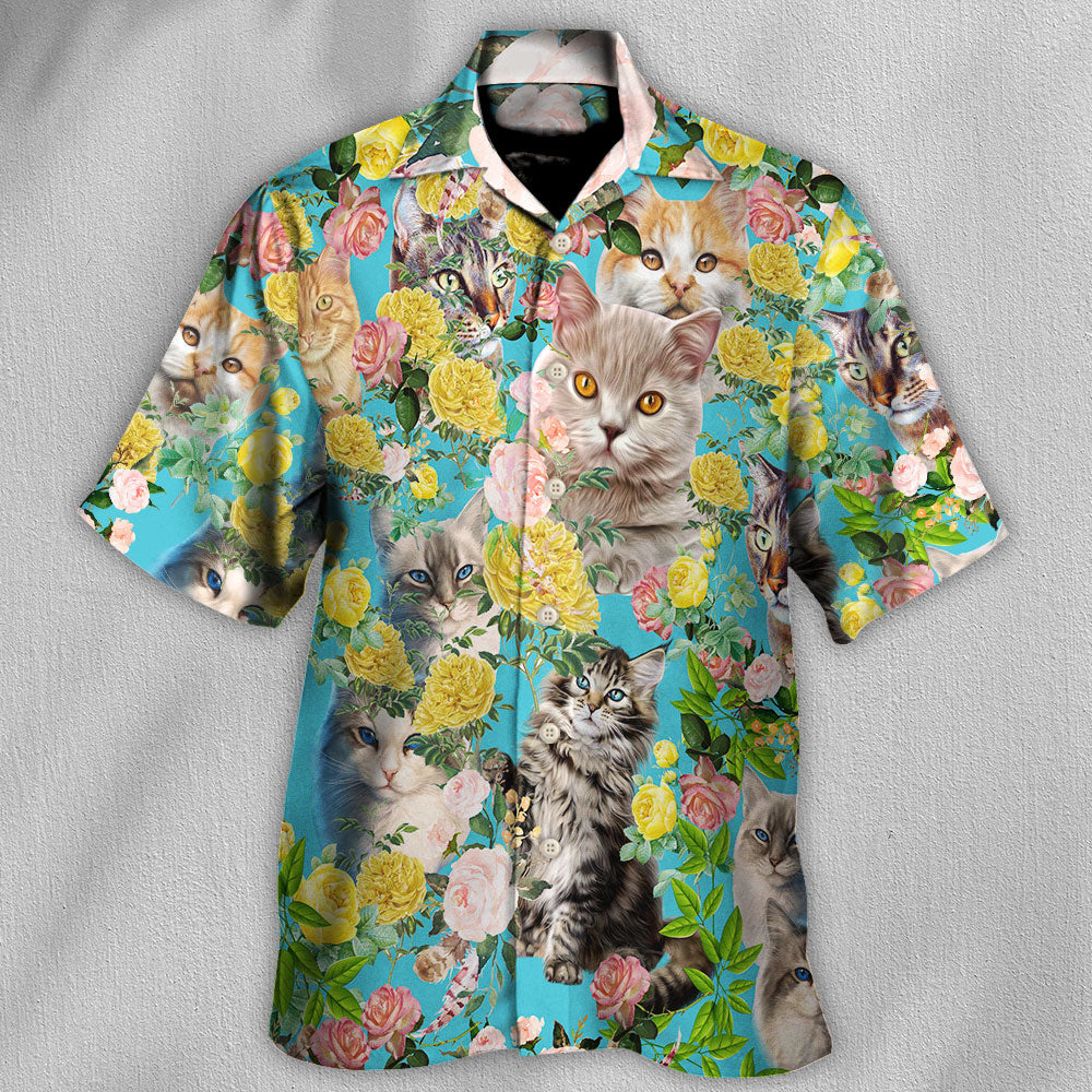 Cat With Flowers - Hawaiian Shirt - Reefox