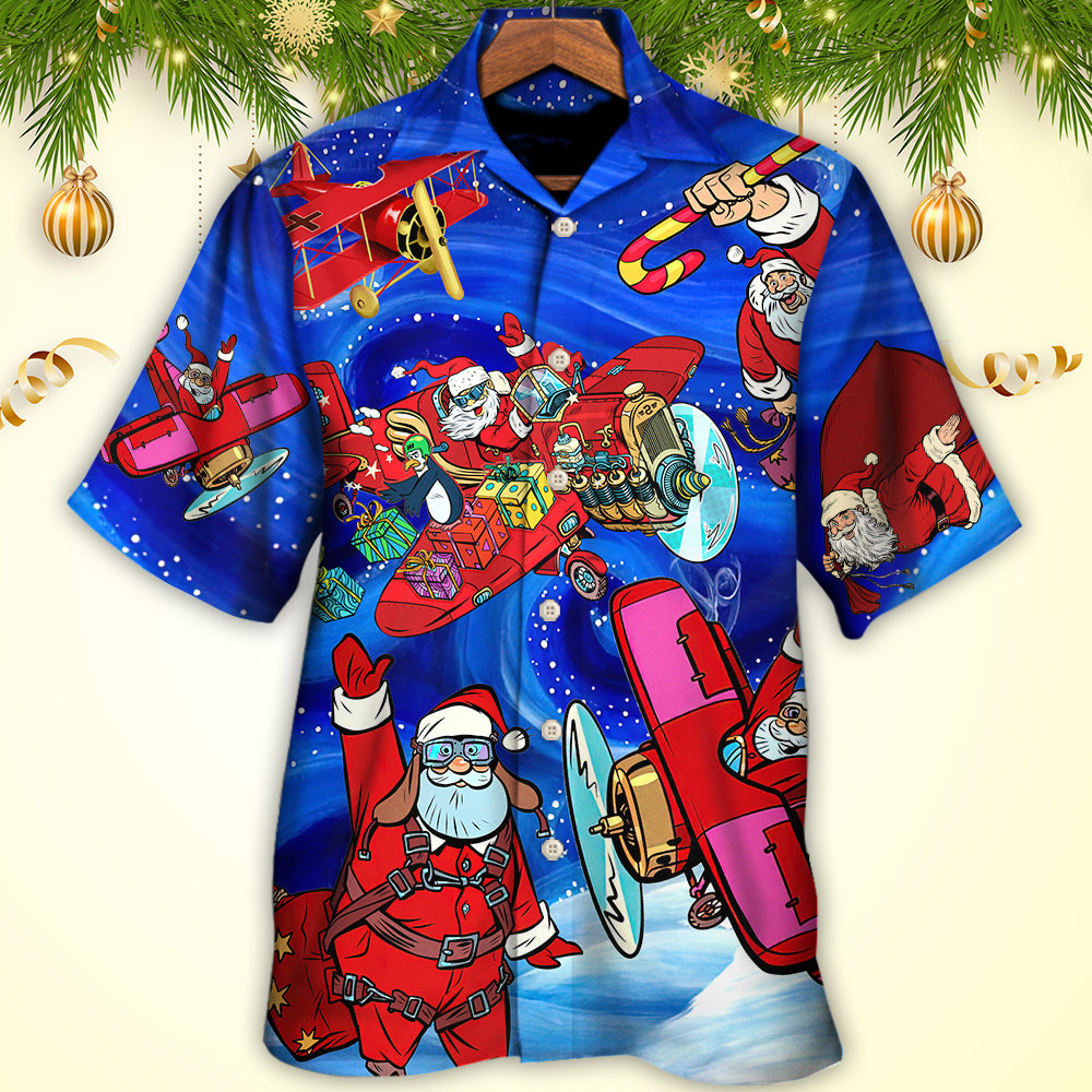 Christmas No Reindeer Any More Santa Loves Airplane Magic Night - Hawaiian Shirt - Reefox