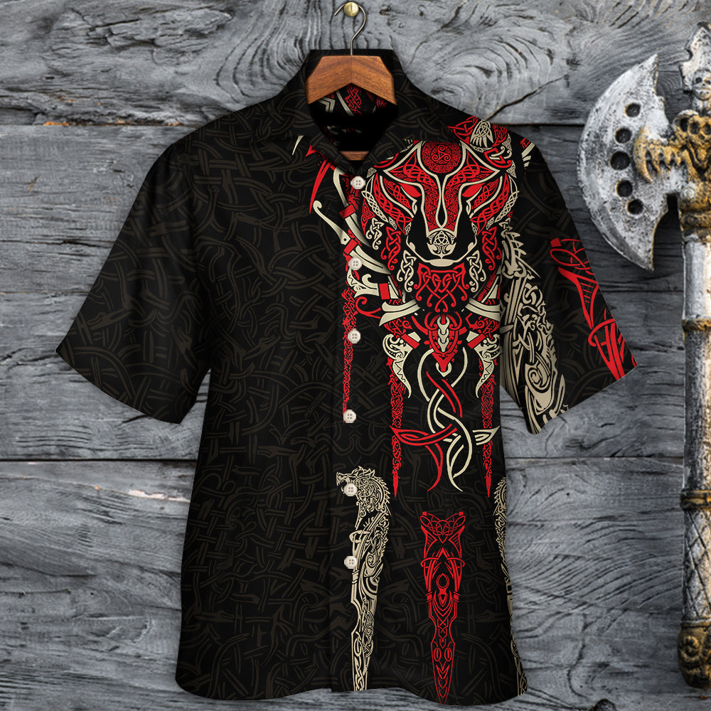 Viking Fenrir Wolf Head Norse Celtic - Hawaiian Shirt - Reefox