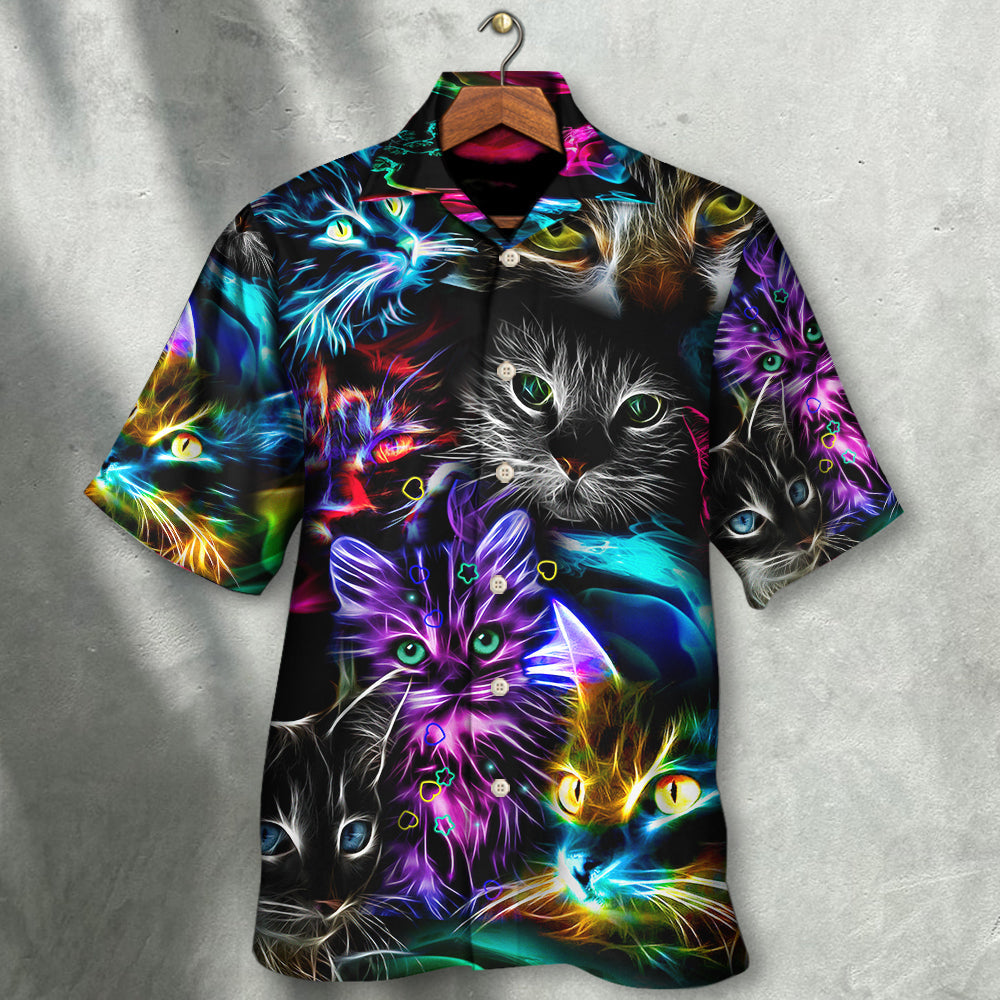 Cat Funny Neon Light Colorful Style - Hawaiian Shirt - Reefox