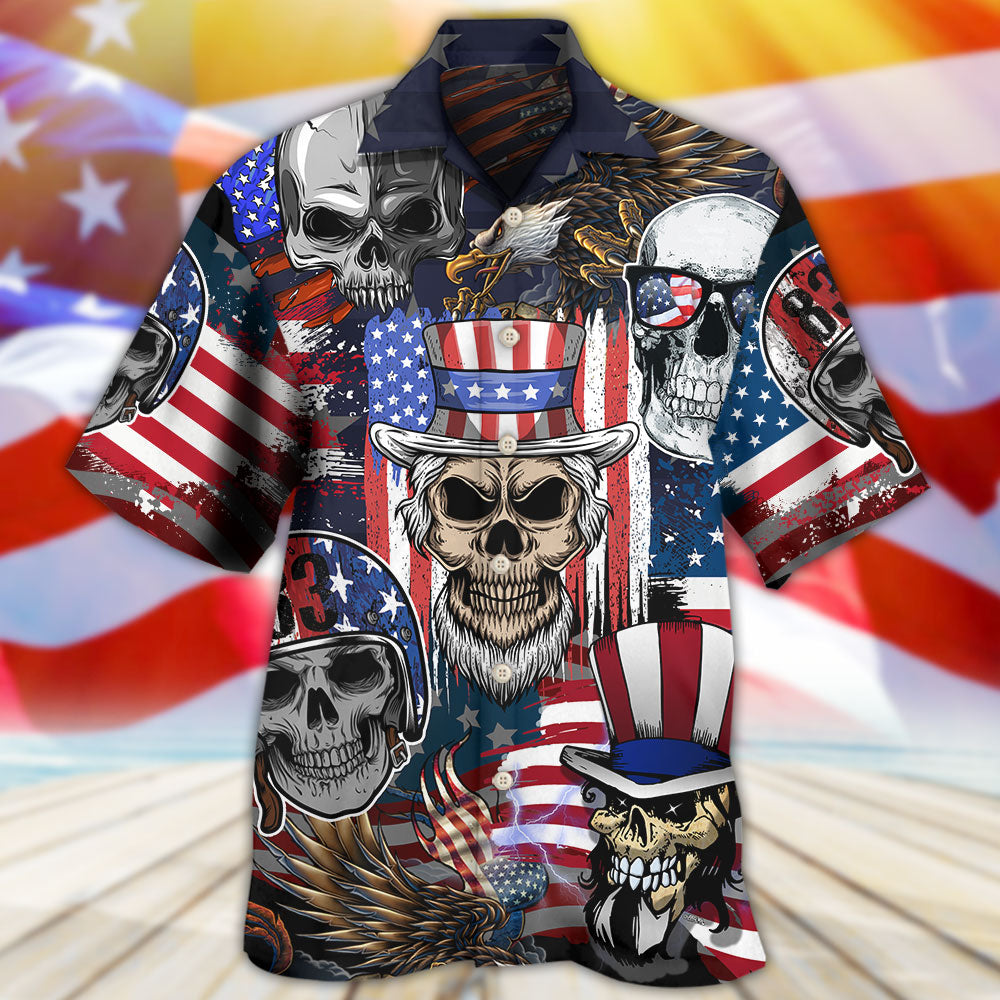 Skull Independence Day Skull US Flag - Hawaiian Shirt - Reefox