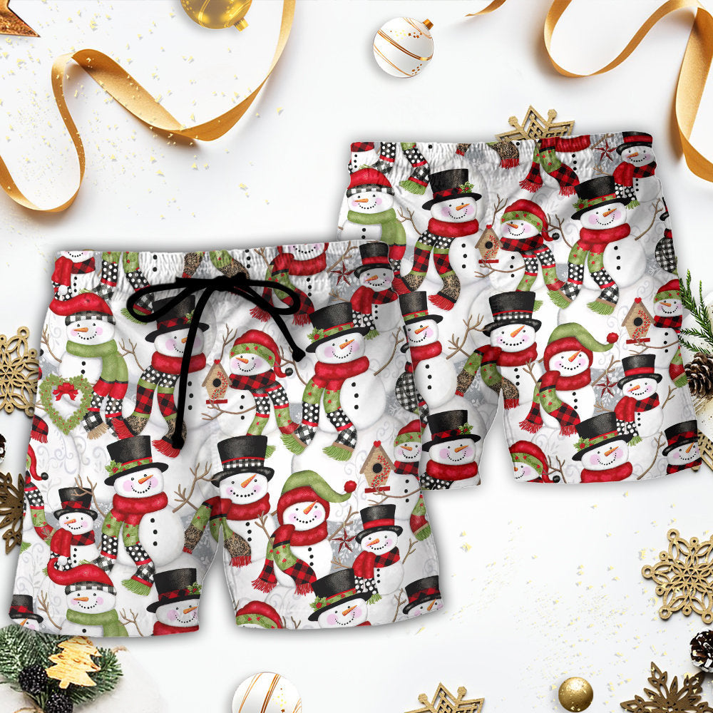 Christmas Snowman Family Happy Christmas - Beach Short Reefox - Owls Matrix LTD