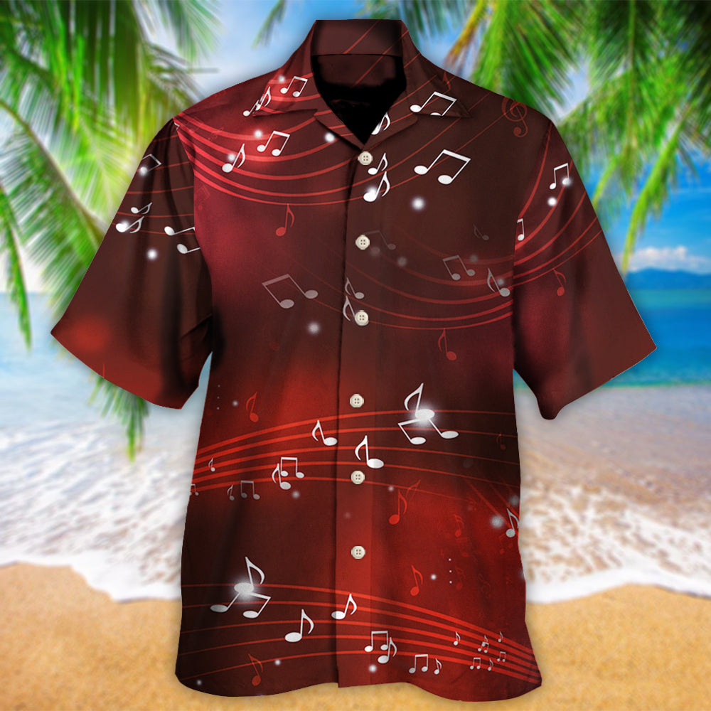 Music Musical Notes And Blurry Lights On Dark Red - Hawaiian Shirt - Reefox