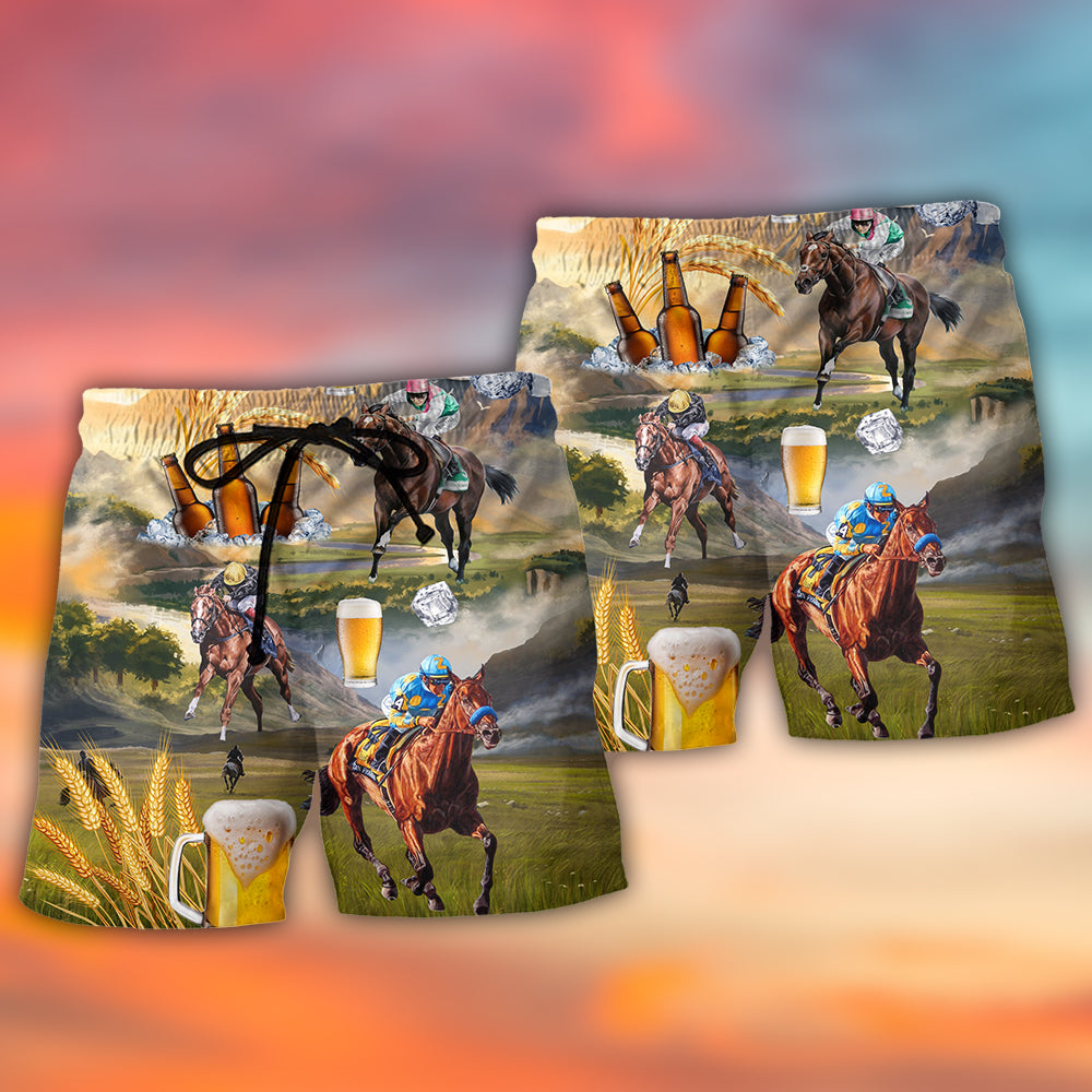 Beer And Horse Racing On The Steppe - Beach Short Reefox - Owls Matrix LTD