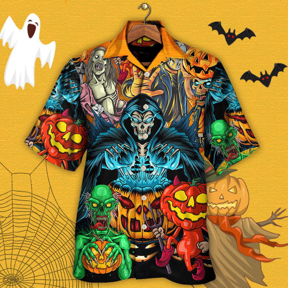 Halloween Scary Skull Pumpkin Horror Art Style - Hawaiian Shirt - Reefox