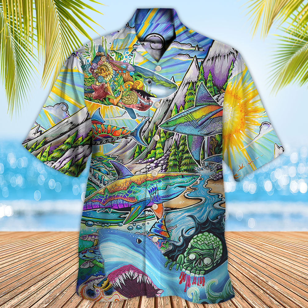Hippie Shark Colorful Art Peace - Hawaiian Shirt - Reefox