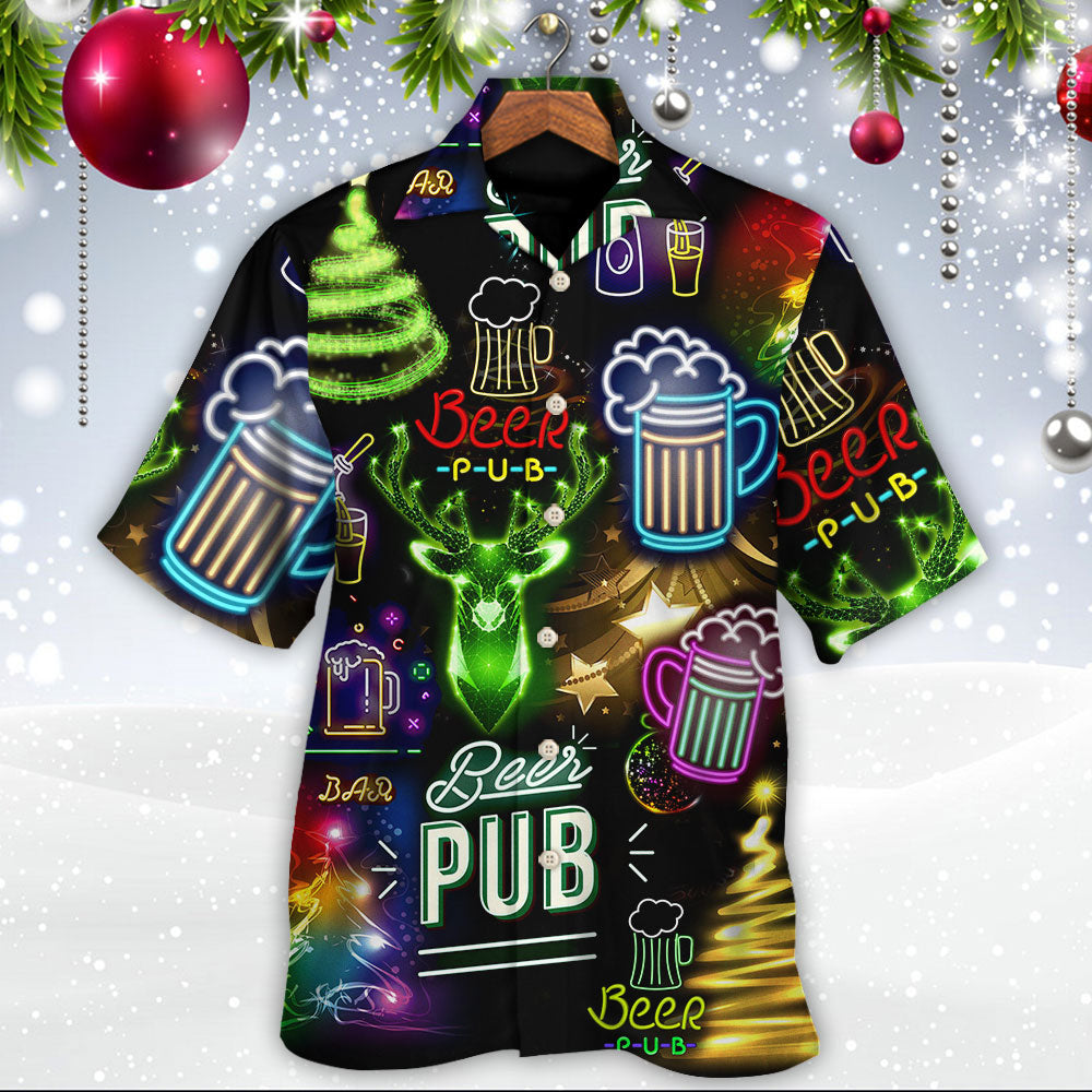 Beer Christmas Neon Art Drinking - Hawaiian Shirt - Reefox