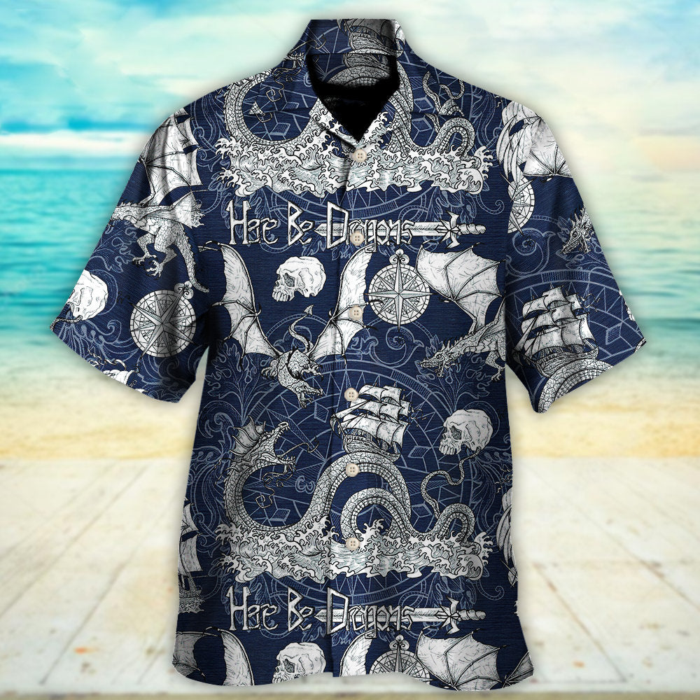 Dragon With Skull Old Ship Sea Life - Hawaiian Shirt - Reefox