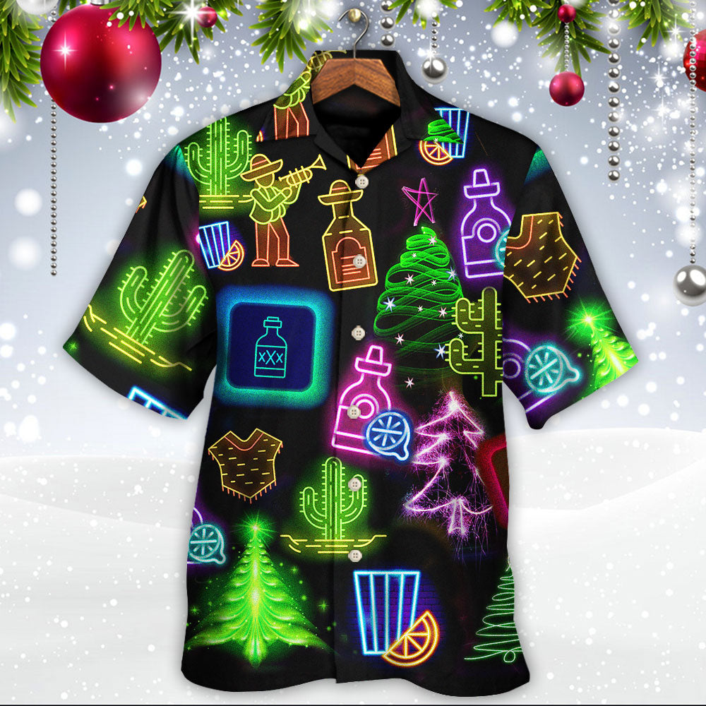 Wine Tequila Christmas Neon Art Drinking - Hawaiian Shirt - Reefox