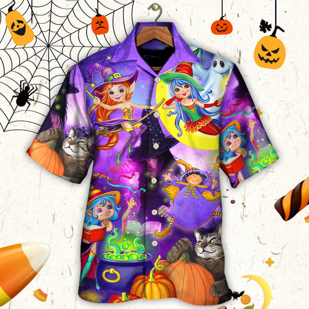 Halloween Funny Witch Ghost Cute Boo In The Magic Forest Art Style - Hawaiian Shirt - Reefox