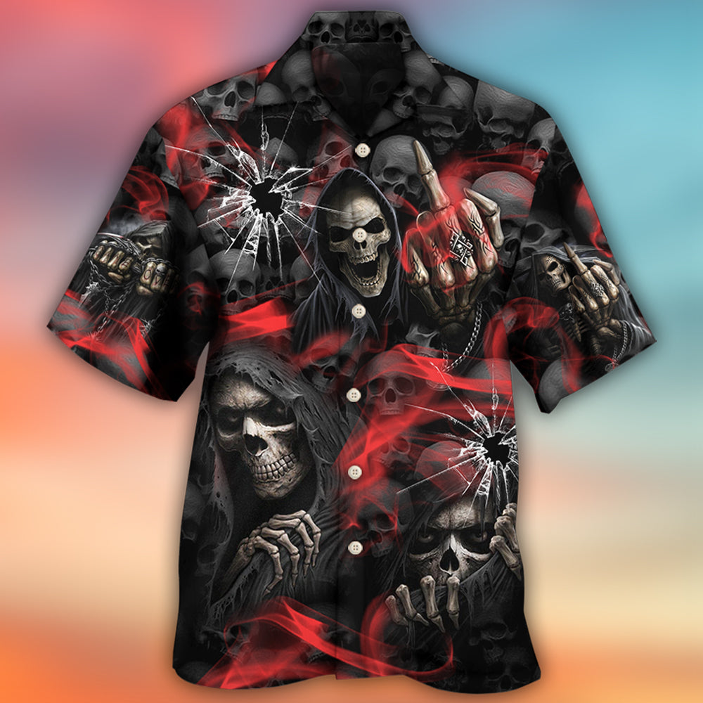 Skull Dark Red Smoke - Hawaiian Shirt - Reefox