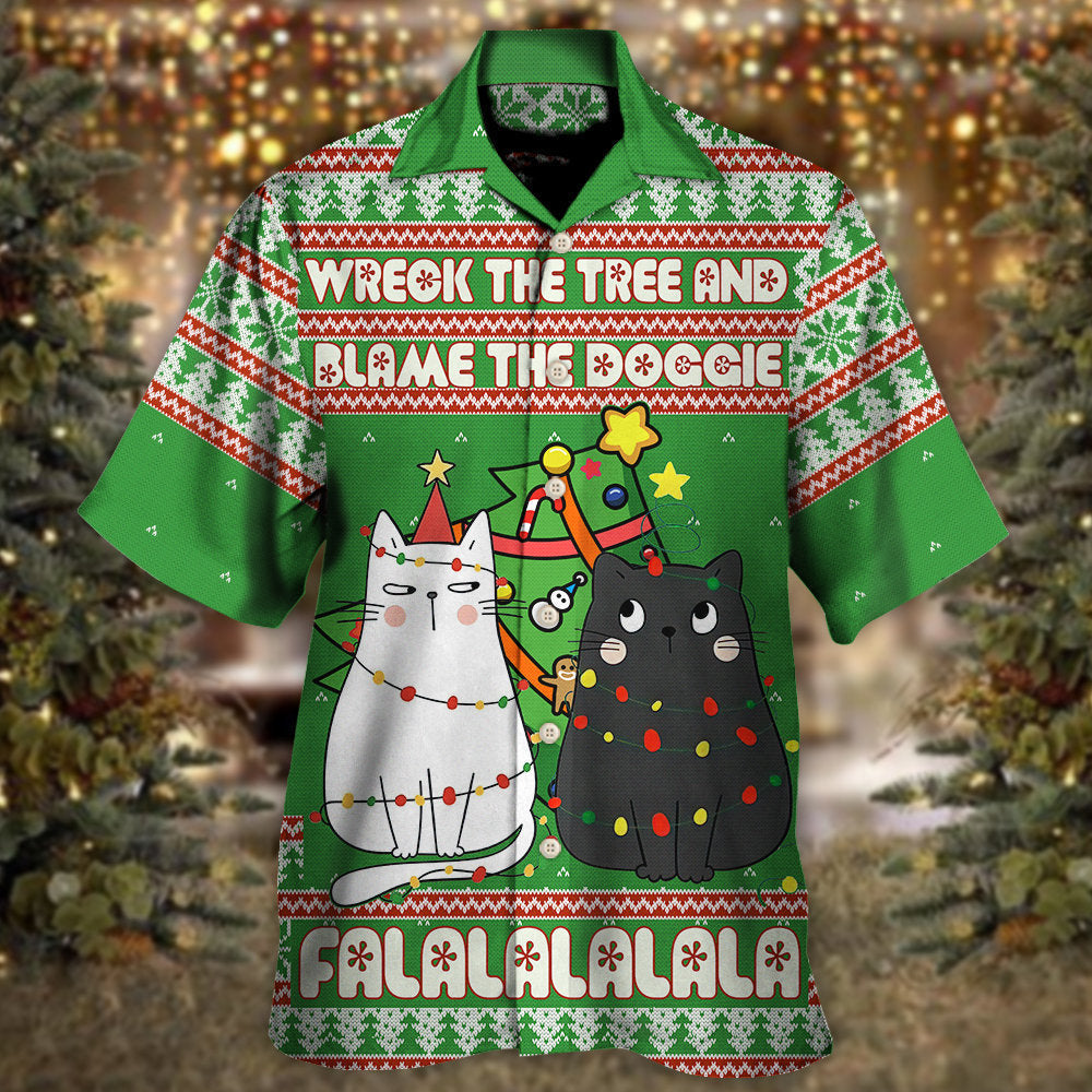 Cat Wreck The Tree Meowy Christmas - Hawaiian Shirt - Reefox